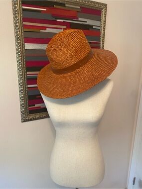 Classic Wide-Brim Straw Hat with Leather Band - Rust